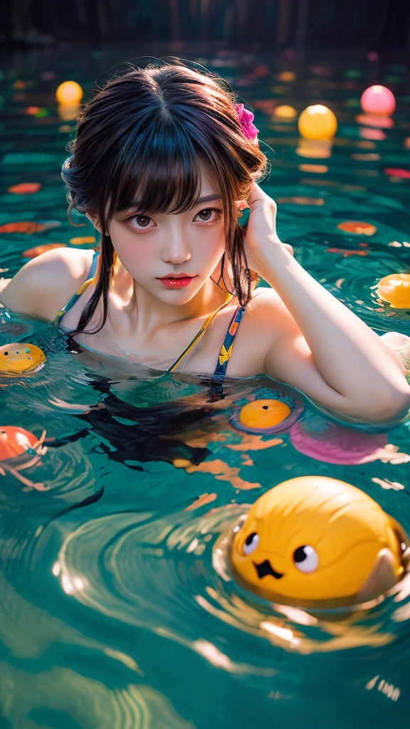(masterpiece、highest quality、official art:1.2)、(colorful)、see the beholder、1 girl、portrait、alone、Colorful floating on water