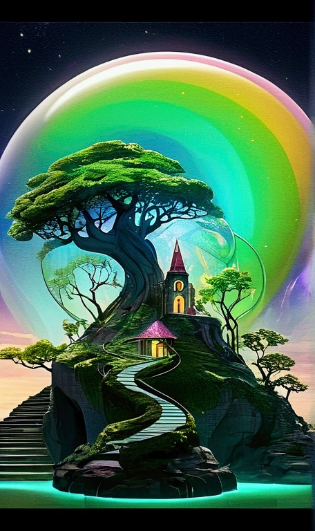 A mesmerizing 3D rendering masterpiece,由 Mr. Cepriu, With a whimsical、Features fantasy elves,has an amazing, Colorful appearance. The elf's body is decorated with bright neon latex, With extremely detailed glass eyes,Able to express emotions vividly. Flowing neon colored hair, Spinning and forming a charming halo similar to a rainbow. Pixies inhabit surreal twisted clock,Reminiscent of Dali's work, Surrounded by a dreamy and mysterious landscape. High-resolution rendering reveals intricate details, Texture, and realistic lighting and shadows. The overall atmosphere is magical, transporting the viewer into a Energetic and dreamlike astral journey., 3D Rendering, Energetic