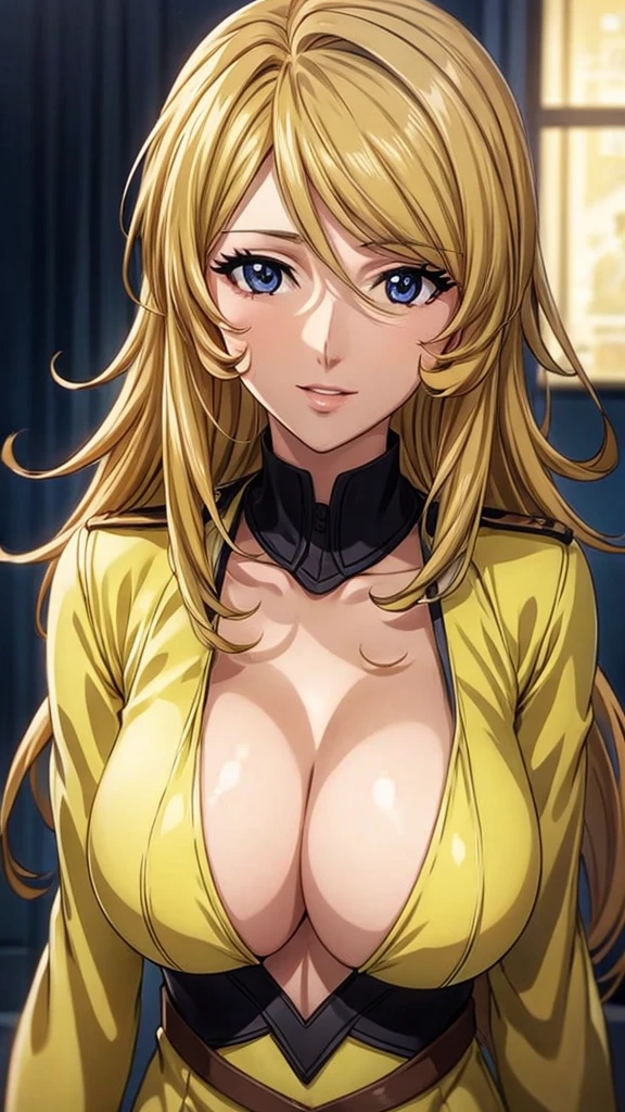 anime,Elegant mature woman,Perfect Eyes, blonde, Medium Hair, High resolution CG 8k, Beautiful CG, Soft Light,masterpiece,(Iris),(Aesthetic Anime Eyes),smile,
