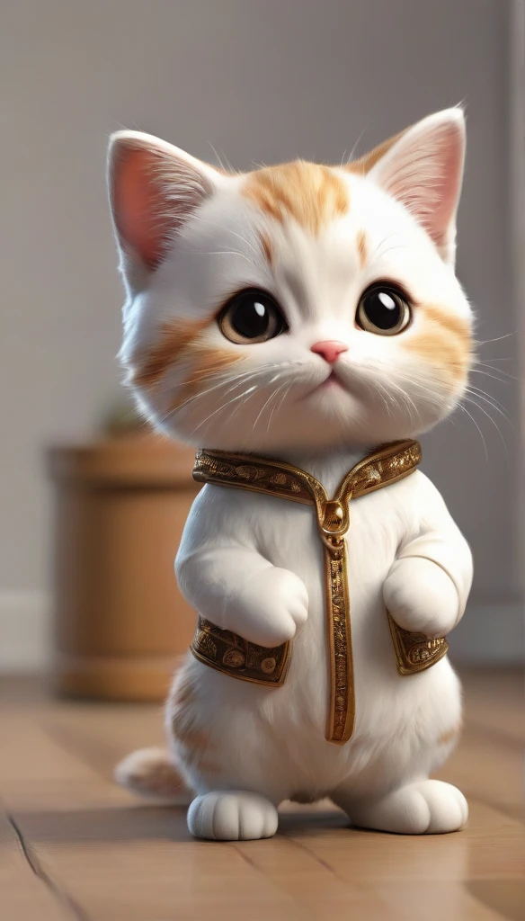 Highest quality,animal,cute,No humans,kitten,Stand on two legs，Hands at the side，brown，Wearing trainers