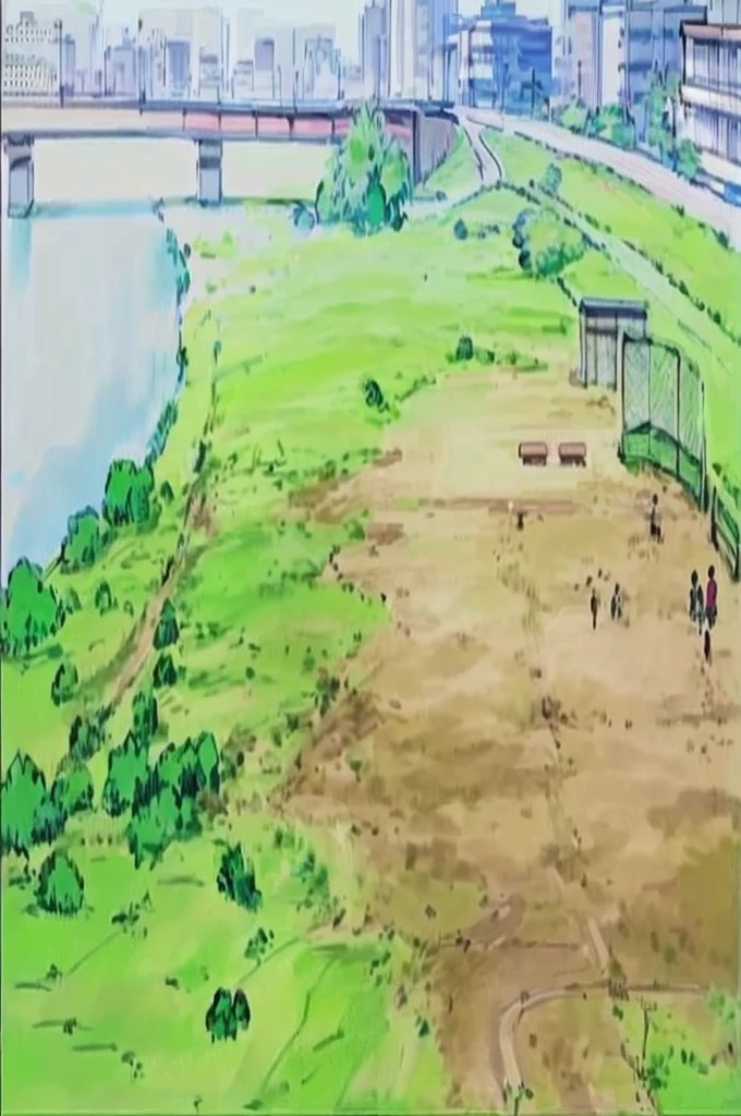 drawing of a park with benches and a bench on the grass, anime countryside landscape, anime landscape, anime scenery concept art, anime scenery, from akira ( 1 9 8 8 ) style, rio de janeiro in an anime film, attack on titan scenery, anime style cityscape, anime background art, grass field surrounding the city, anime scene, tokyo anime scene