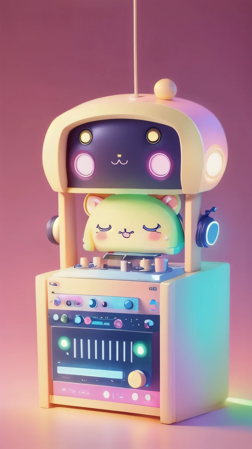 Chibi performance DJ booth, cutetech, cute, cute, pastel colour, Highest quality, Happy