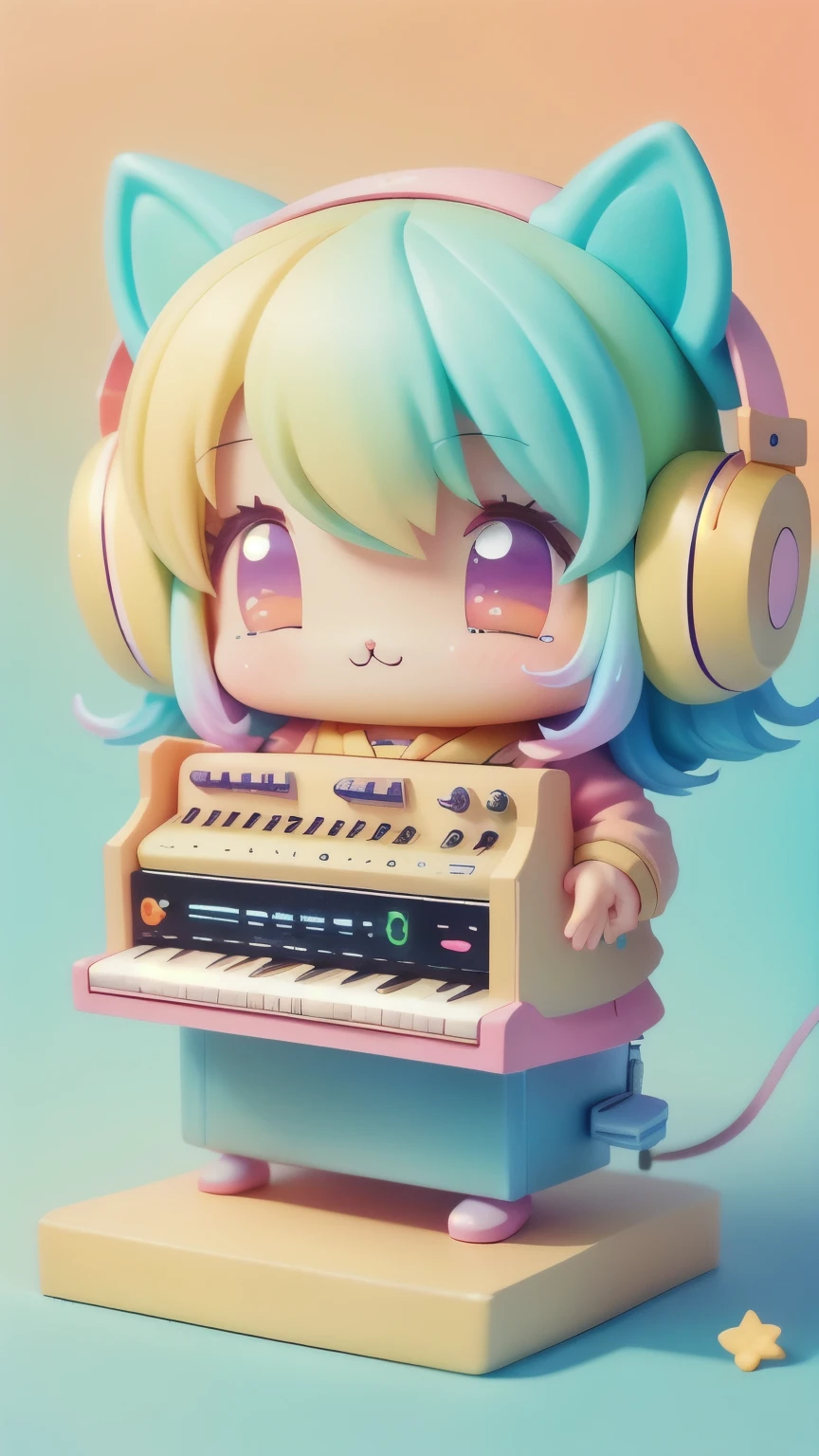 Chibi Playing Synthesizer, cutetech, cute, cute, pastel colour, Highest quality, Happy