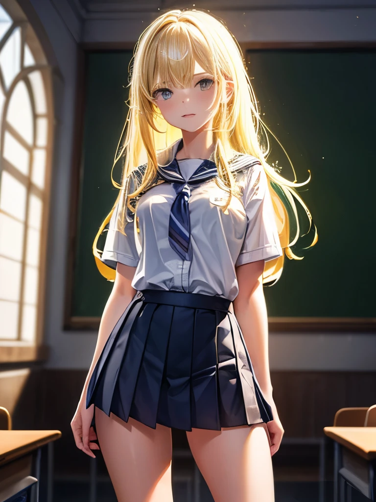 -yeld fee,, ((In the classroom)), ((school uniform)), 8k wallpaper, (Realistic: 1.37, Realistic), 非常に詳細な統合CG 8k wallpaper, One girl, (((Perfect body: 1.1)), (Medium chest: 1.2), Looking at the audience, (((Straight from the front)))), (high qualityスキン:1.2, Glowing Skin), 8K Ultra HD, Digitally Remastered, Soft lighting, high quality, Film Grain,, ((whole body:  0.8)), (Professional Lighting:1.4) ,