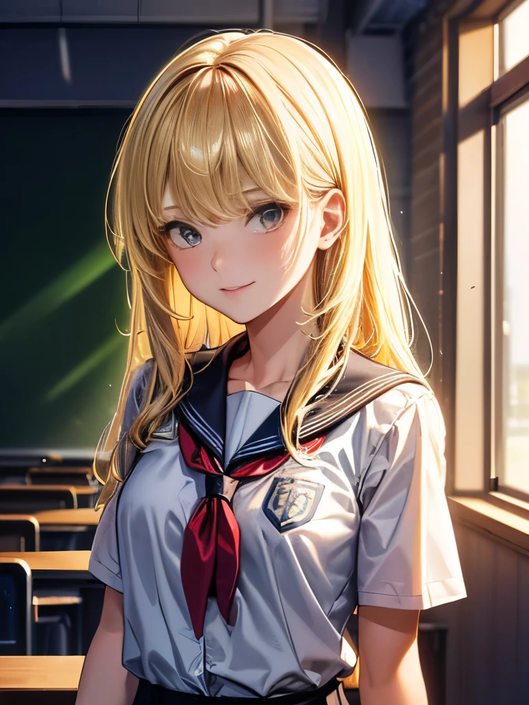 17-year-old female,, ((In the classroom)), ((school uniform)), 8k wallpaper, (Realistic: 1.37, Realistic), 非常に詳細な統合CG 8k wallpaper, One girl, (((Perfect body: 1.1)), (Medium chest: 1.2), Looking at the audience, (((Straight from the front)))), (high qualityスキン:1.2, Glowing Skin), 8K Ultra HD, Digitally Remastered, Soft lighting, high quality, Film Grain,, ((whole body: 0.8)), (Professional Lighting:1.4) ,