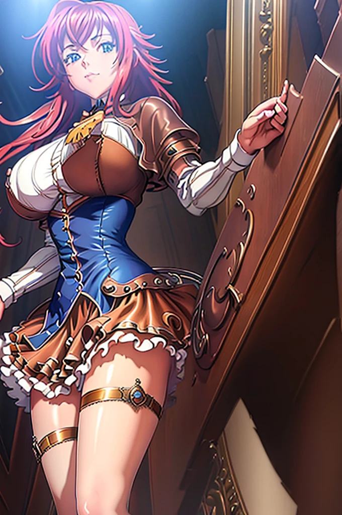 Masterpiece, best quality, highest quality, super detailed, high resolution, super high resolution, soft colors,
Girl, steampunk dress, ((steampunk)), dynamic pose, pose with movement, ,rias gremory, ahoge, large breasts, wide hips, thighs, mature female