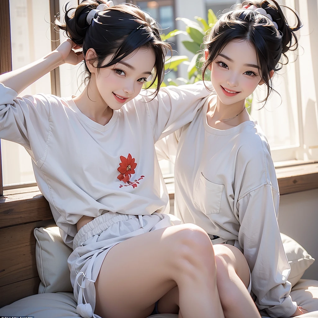 Laughter:1.5、I can see her little white panties:1.5,The hairstyle is short:1.5