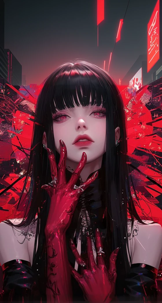a close up of a woman with red paint on her face, detailed digital anime art, anime cyberpunk art, digital cyberpunk anime art, digital anime art, digital cyberpunk - anime art, gothic maiden anime girl, anime styled digital art, beautiful digital artwork, advanced anime digital art, cyberpunk anime art, cyberpunk anime girl, digital art on pixiv