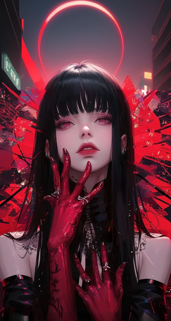 a close up of a woman with red paint on her face, detailed digital anime art, anime cyberpunk art, digital cyberpunk anime art, digital anime art, digital cyberpunk - anime art, gothic maiden anime girl, anime styled digital art, beautiful digital artwork, advanced anime digital art, cyberpunk anime art, cyberpunk anime girl, digital art on pixiv