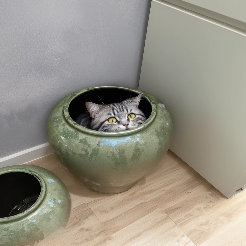 There is a cat, sitting in a pot on the floor, she looks at us, Next to him is a full bedpan, Beans in his eye sockets, taken with sony alpha 9, Staring at you, next to her is a cat, Search content, look confused, here is an olive, looks into the camera, Hiding behind obstacles bright painting of a tree with stars in the sky, in the style of dreamlike fantasy creatures, multilayered dimensions, swirling vortexes, realistic color schemes, dark green and light blue, light-filled landscapes, mystic mechanisms --ar 71:128 --stylize 750 --v 6
