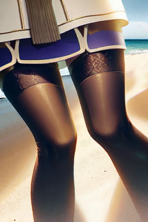 ((Лучшее качество)), ((шедевр)), (подробный), Ke Qing on the beach in stockings