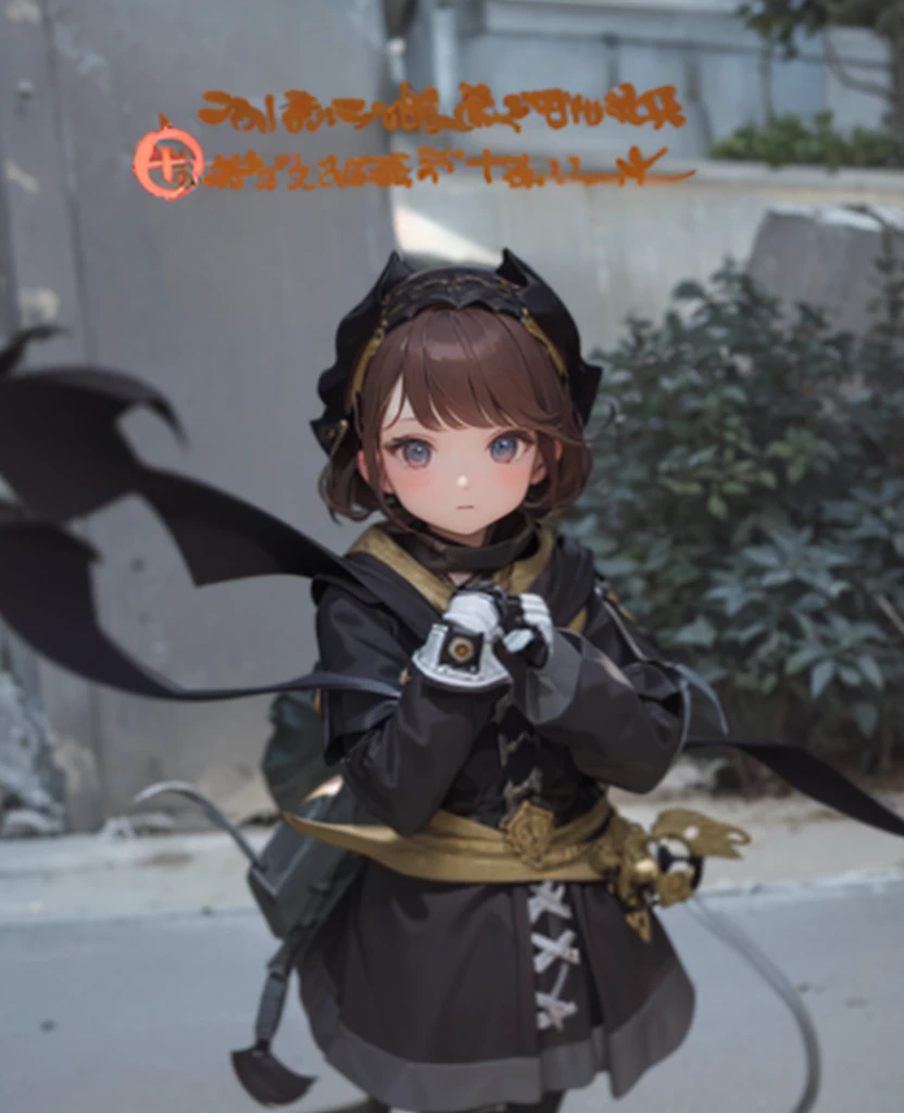ผลงาน a small, humanoid figure with a cute, doll-like appearance, wearing a dark outfit with intricate details and accessories.

The character's attire includes:

Headgear: A dark headpiece, possibly a hat or hood, with decorations.
Top: A dark, long-sleeved top with light-colored accents, including a ruffled collar.
Gloves: Light-colored gloves with visible details.
Bottoms: Matching dark bottoms with light-colored patterns and possibly some lacing or embroidery.