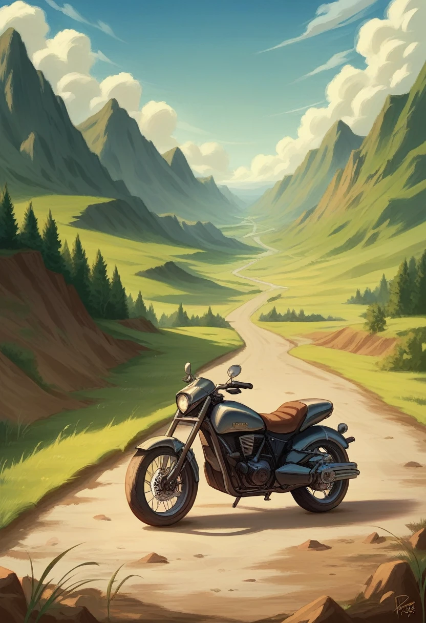 painting of a motorcycle parked on a dirt road headed towards an exotic Thailand landscape, ross tran. scenic background, detailed scenery —width 672, highly detailed digital painting, digital painting highly detailed, detailed painting 4 k, beautiful detailed scene, by Justin Gerard, rob rey and kentaro miura style, by sylvain sarrailh, inspired by Jeremy Chong, scenery artwork