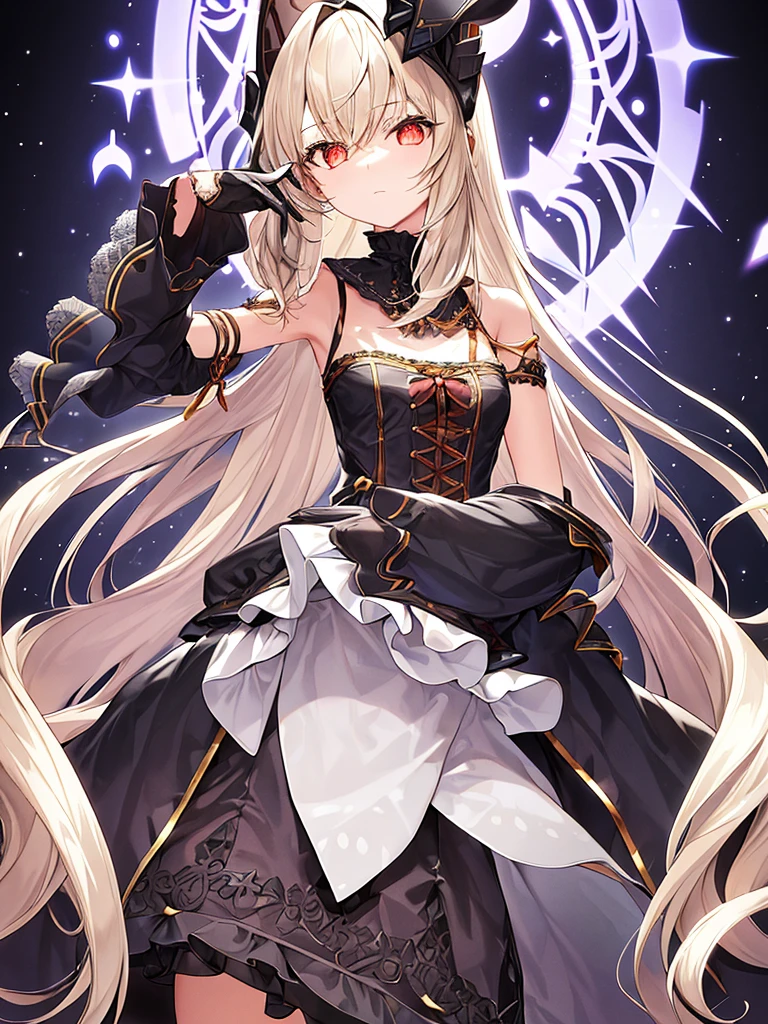 Anime girl long hair, from the night of the ark, fine details. (1girl:1.5+female_character:0.8+sit:1.2+rubble+Arknight, Girls' Frontline: 1.2, highly detailed), (Arknight: 1.2, Girls' Frontline: 1.2, feminine aesthetic), style shadow universe, scene in the universe (outer space), Girl Front. (Artstation:0.8+Pixiv:1.2+Guweiz on Artstation)