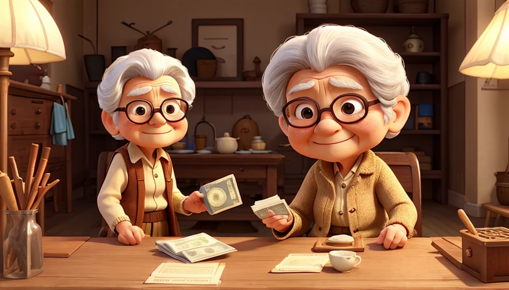 l, old lady give money to small boy