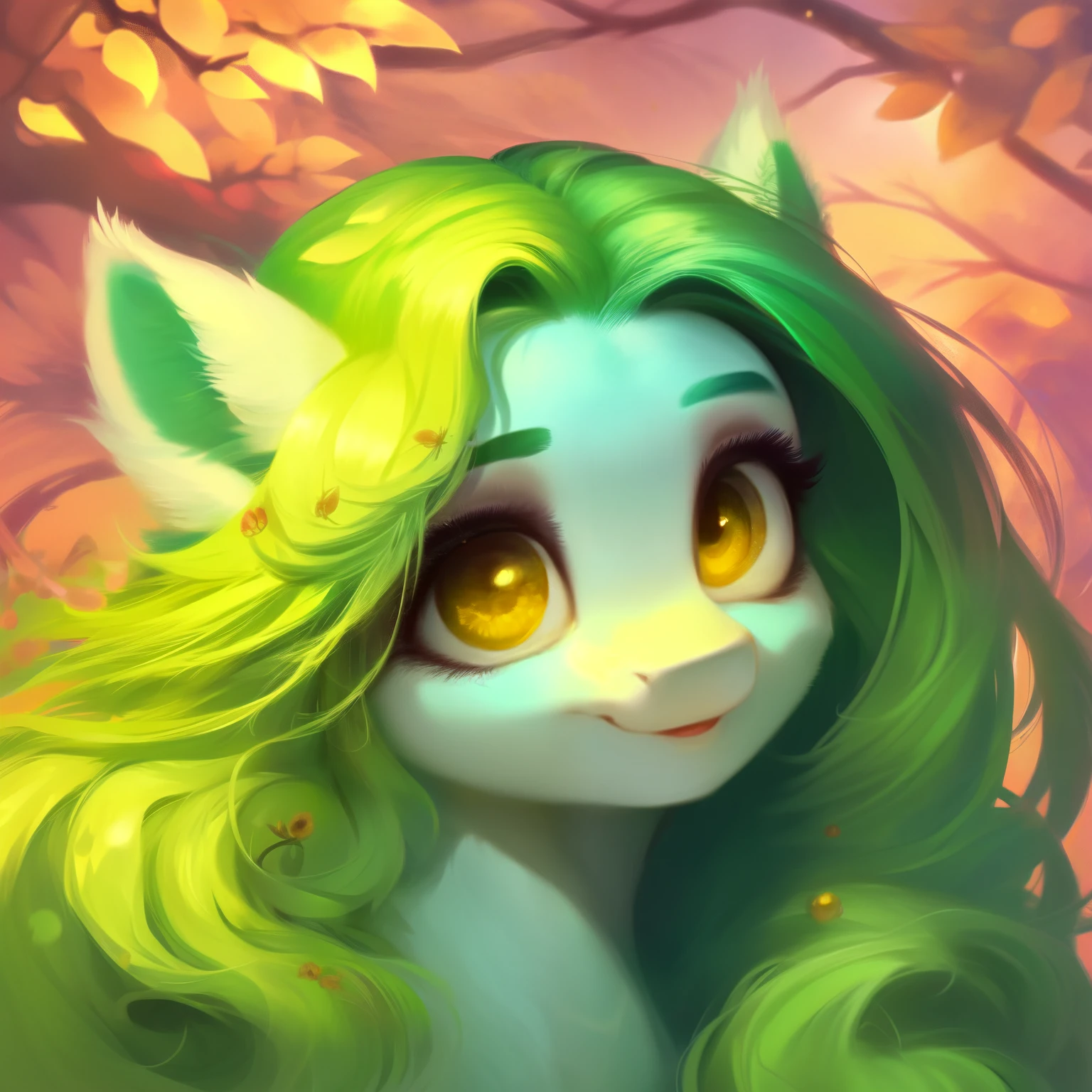 rating_safe, score_9, fluffy,   a child ， a little pegasus pony with spread wings.round cute face。She had white skin, Moss green mane, long mane，a happy smile, and innocent and clear golden eyes. happily，Childlike innocence。only 2 wings。She is a spiritually curious child。very cute，a child，small