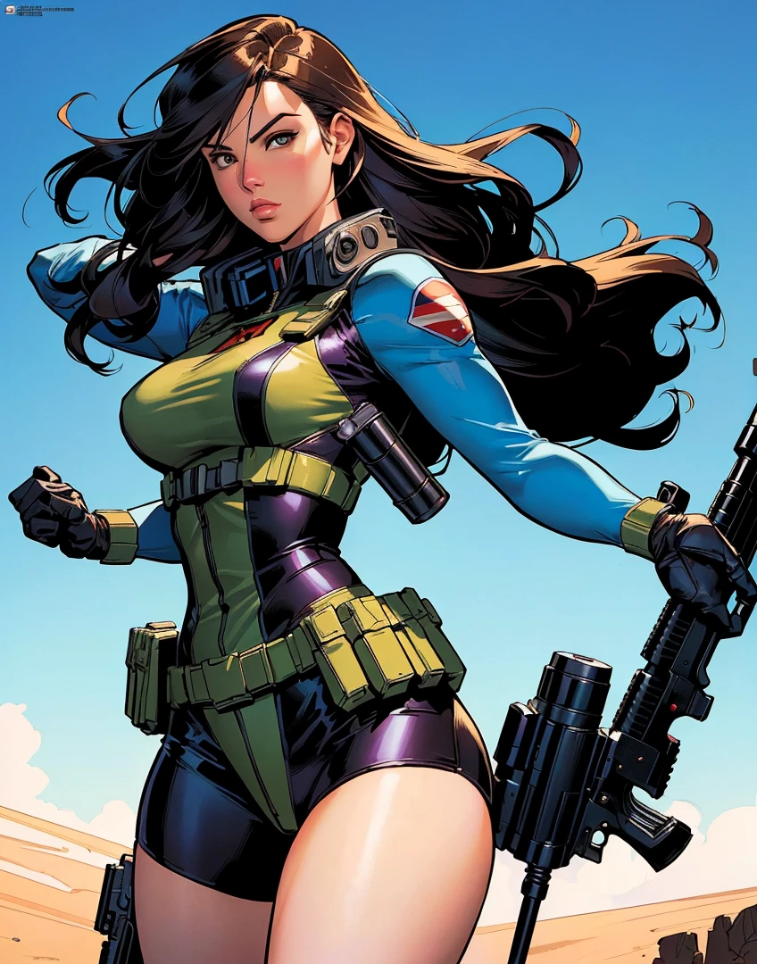 baroness gi joe character holding a gun and a gun, sexy and attractive body, dynamic and sensual poses, kate bishop, mark waid, as illustrated in top cow comics, inspirado em Howard Chaykin, Adam Hughes, Chris Bachalo, No text, inspired by José Comas Quesada, valiant comics, valiant, zenoscope, rafael albuquerque comic art, Travis Charest, image comics