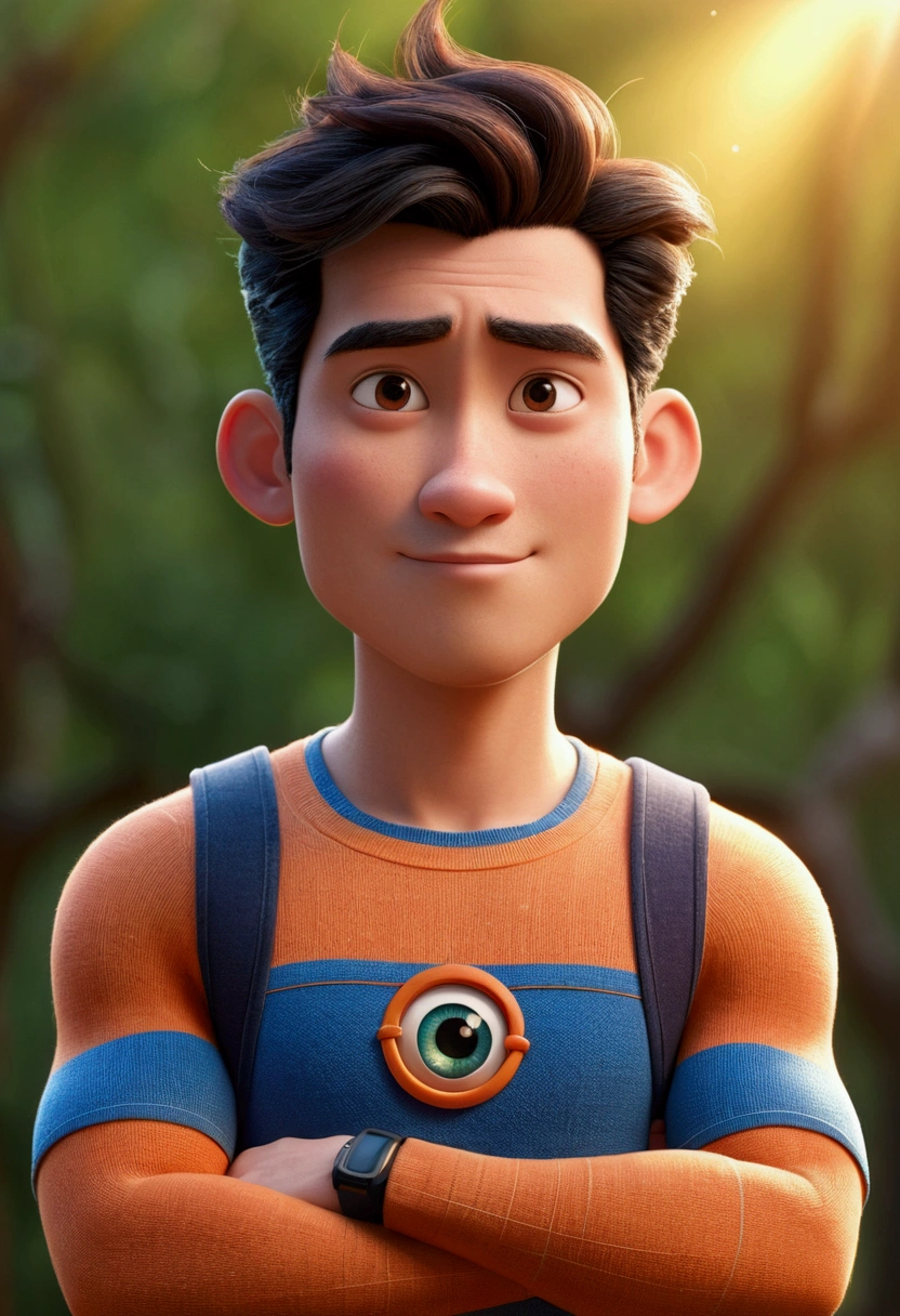 戴黑眼镜和蓝衬衫的男人的Cartoon Characters, Animated Characters, Stylized characters, Animation style rendering, 3D style, Arnold Maya Rendering, Stylized 3d rendering, Cartoon Rendering Screenshots, 3d characters, 3d characters, Stylized 3d rendering, 3D character rendering, Cartoon Characters, Close-up characters, Character Posing, (Pixar style) (Main Part:1.2) (Bokeh) (Best quality) (Skin detailed) (Detailed texture) (8K) (Clay) (light) (Clear focus,Sit down and raise your upper body