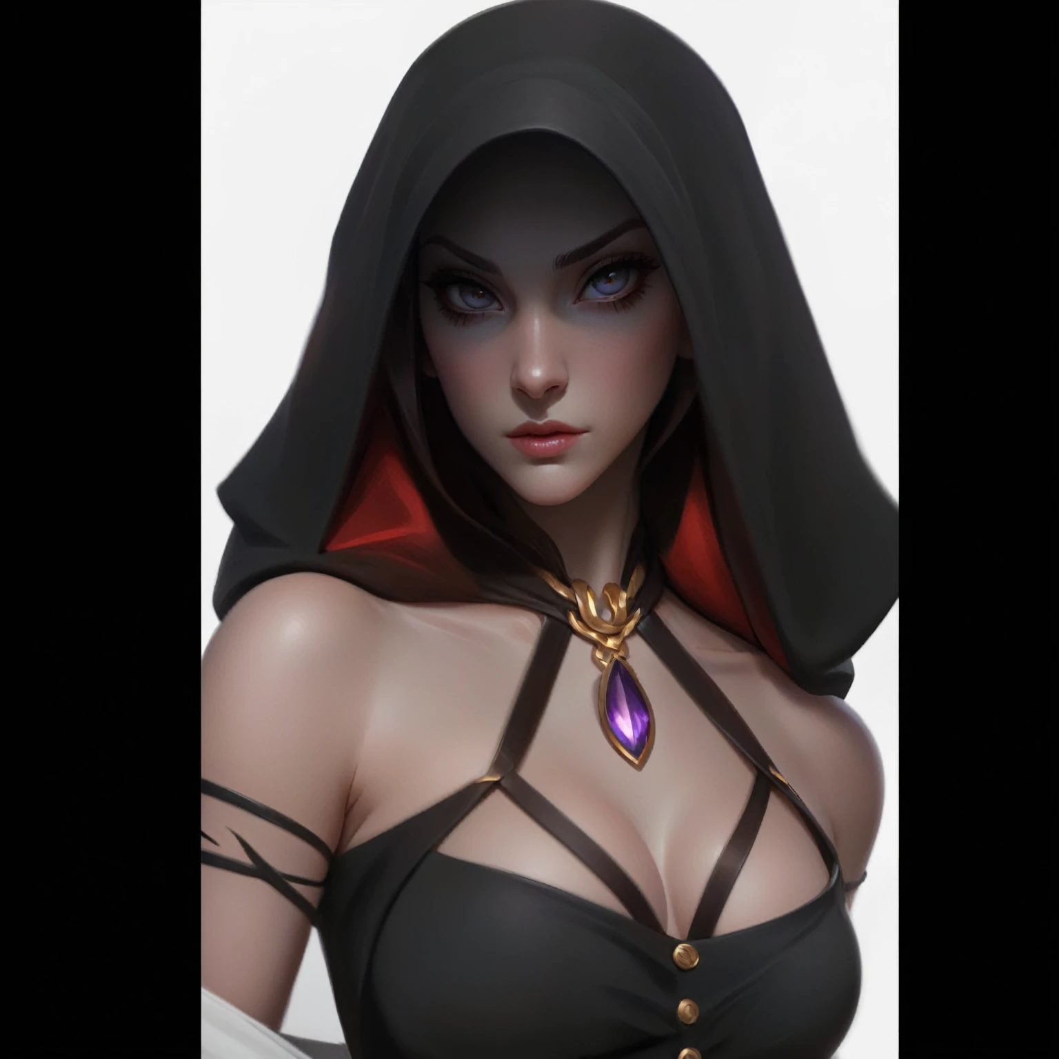 a close up of a woman in a black dress with a hood on, wlop and artgerm, artgerm and wlop, artgerm detailed, artist artgerm i and wlop, artgerm portrait, portrait of a sorceress, extremely detailed artgerm, ig model | artgerm