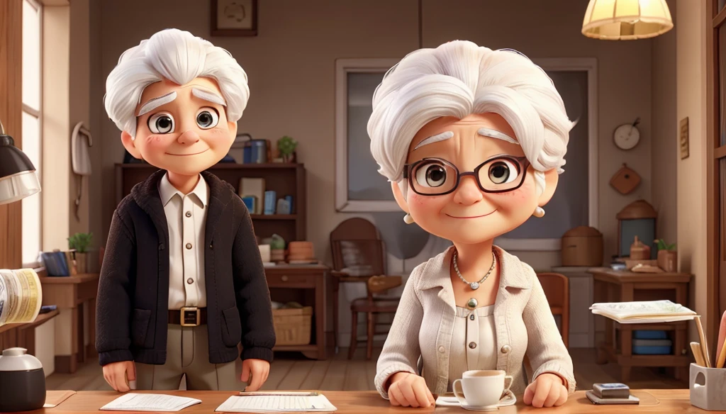 white hair old lady give money to black hair  small boy 