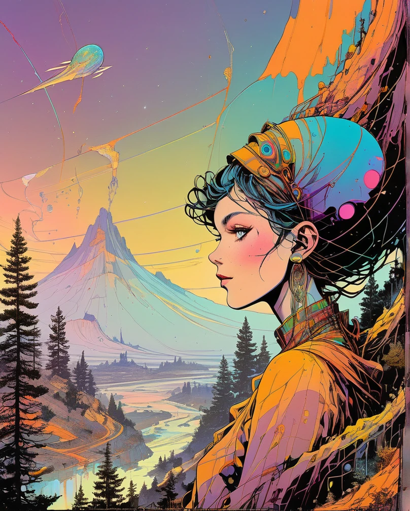 Moebius (Jean Giraud) Style - A picture by Jean Giraud Moebius, ((masterpiece)), ((best quality)), (masterpiece, highest quality), (masterpiece), (masterpiece, best quality),
futuristic style A beautiful illustration of the mathematics of a tattooed alien, digital art, rainbow colors, very detailed face, magical mushroom forest in the background .
sleek, modern, ultramodern, high tech, detailed, blacklight makeup PsyAI, Psychedelic, Visionary art, DMT, LSD style by Moebius