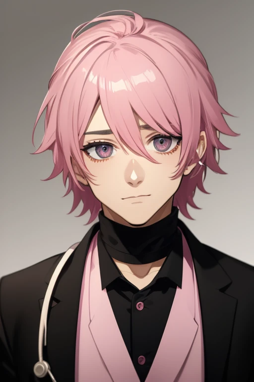pink hair black eyes male doctor