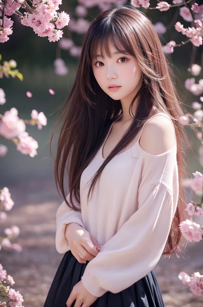 This image contains、It depicts a beautiful Japanese girl surrounded by a fantastic background..。The background is filled with pale pink and purple light..、An atmosphere is created, that makes you feel like you&#39;re in a dream..。Beautiful girl wears a thin white outfit..、The suit reflects light and shines..。THATнкость костюма красиво подчеркивает линии тела..、This further enhances the fantastic atmosphere..。

Beautiful girl has pink hair、Spreads softly、It shines with light。Her pose is elegant、She leans forward slightly and looks at me..、She has a soft and seductive look。

Like photographic technique、The contrast of light and shadow is very realistic..、The texture of clothing and hair in particular is depicted in great detail...。background lighting effects、THAT, as the petals fall down, also shown in great detail..、general, fantastic and beautiful scene completed.。Vertical composition highlights a beautiful girl.&#39;Figure.、Fantastic light in the background creates a super realistic picture., photorealistic texture.。