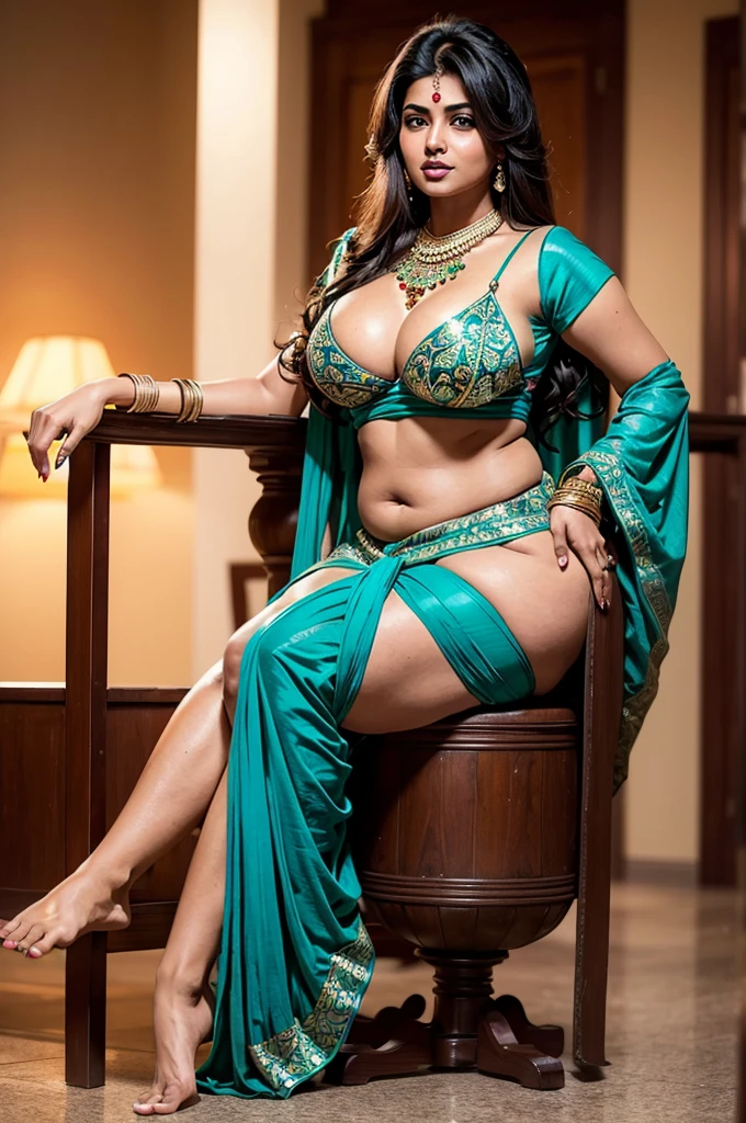 Indian women in saree,, thick thighs, sexy body, ((large breasts)), alluring body, beautiful face , (((good proportion))), seducing, realistic background, jwellery,, pubic hair, pose, chubby aunty,bare feet