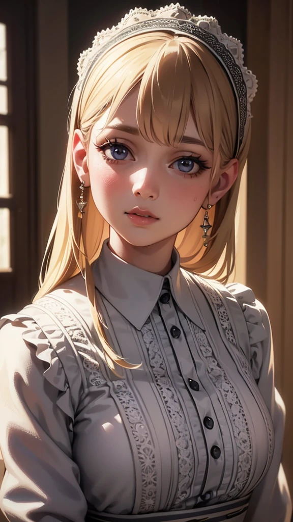 a maid girl, beautiful detailed eyes, beautiful detailed lips, extremely detailed eyes and face, long eyelashes, beautiful maid uniform, intricate lace details, soft lighting, warm colors, natural lighting, (best quality,4k,8k,highres,masterpiece:1.2),ultra-detailed,(realistic,photorealistic,photo-realistic:1.37),portrait,elegant,graceful,detailed fabric textures,cinematic composition,soft focus