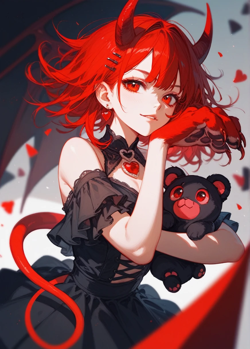 (Fraction_9,Fraction_8_Direction_7_up),1 Girl,Devil Girl,Red hair,Red Eyes,wing,paw,Black skirt,beautiful_Face,