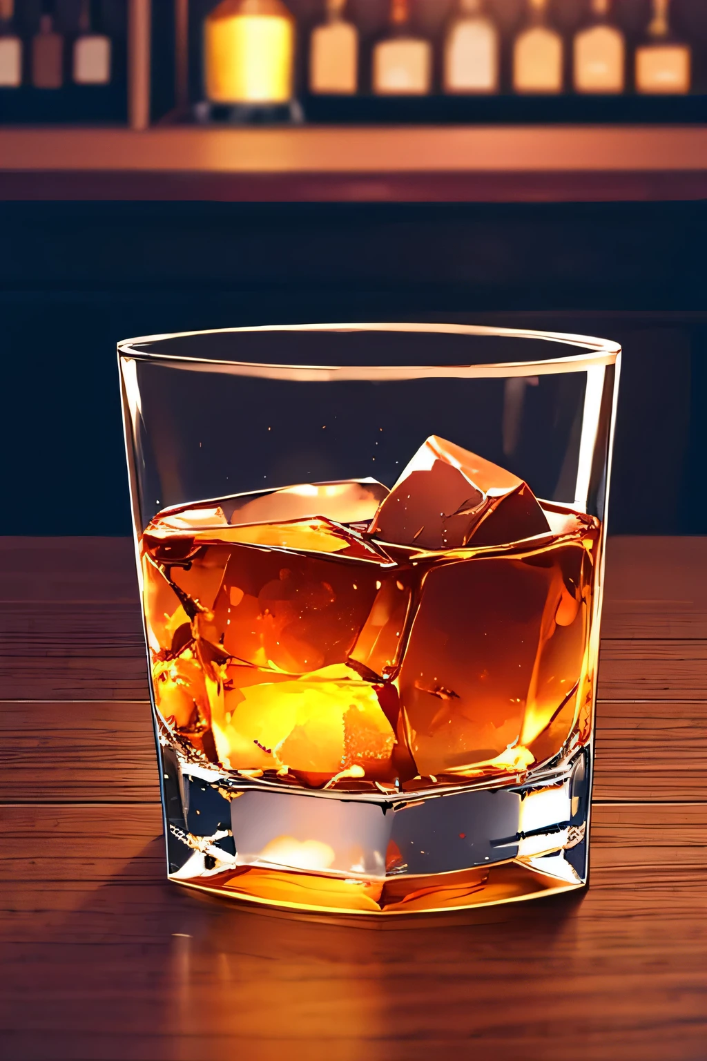 An extremely simple glass of whiskey lies on the table