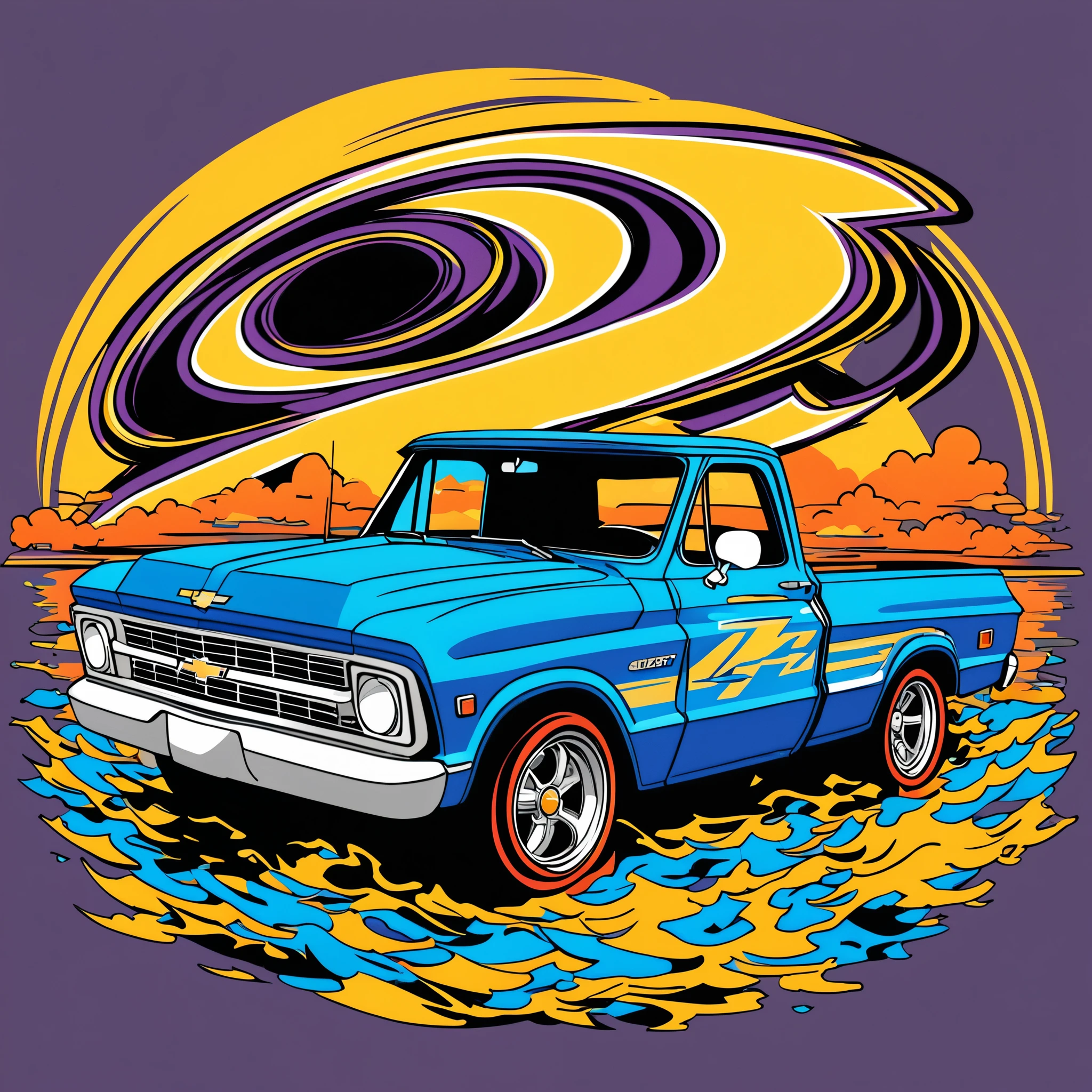 Anime style, T-shirt print, Chevrolet  ,Vector 2D, Extremely detailed, Vibrant eyes, , Super SVG