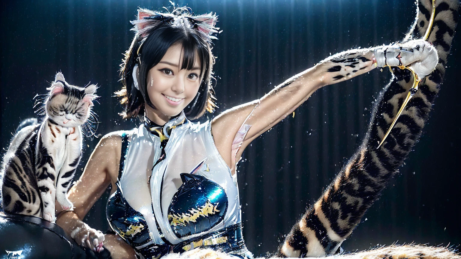 32,000 Sexy Female Models , Huge breasts, 青いeye, Twin tails blonde hair ,Gold Jewelry, High resolution , Upper Body, No background, Studio Lightning , Wearing lime green latex cheongsam,((solo,1girl,1 cat girl,:1.8)),From below,Close-up_Head to torso,(Big black cat ears,Bushy cat ears,There are no normal ears,A shiny tail of a short-haired black cat growing from its rear end,:1.3),((smile,,細めたeye,blush,Expression of delight,:1.3))、(Shiny black long hair,Long, jet black lion hair,Glossy and delicate,Highly detailed hair,rich bangs,Long, lush sideburns),(Changes from gold to deep blue-purple_eye:1.3),((Dark, lustrous, radiant skin:1.6)),,((Shiny black skin:1.5,Light Skin: 1.5,A beautifully shiny body,Jet black skin showing through underwear,:1.8)),Delicate and fine fingers,Detailed body,((Small but prominent, plump and erect breasts,Large erect nipples,)),BREAK,
(((pure white tube top,A single belt is wrapped around the chest,Pure white C-string,I-back,:1.7))),((Very slim body、thin腰、Very thin butt、Very narrow waist、Very small butt,非常にthin太腿、非常にthin脚、Long, slender limbs,Very slim body、thin腰、Very thin butt、Very narrow waist、Very small butt,非常にthin太腿、非常にthin脚、非常にthin太腿,Very thin butt,非常にthin脚,Very narrow ass,Very small butt,非常にthin太腿,Very narrow ass,非常にthin太腿,Very narrow ass,非常にthin太腿,Long, slender limbs,Sharp front kick,:1.8)Absurd、High resolution、Super detailed、Browsing Caution,超High resolution,Detailed Background8k, Highest quality,32K,Complex,masterpiece,Perfect Anatomy,Artistic photography,Photography by sldr,Complex背景,Detailed Background,Perfect lighting for everything,Very delicate and beautiful,Sharp focus,Super detailed、CG Unity 8K Wallpaper,RAW Photos,Highest quality、masterpiece、超High resolution、RAW Photos、Beautiful Eyes Detail,Big Eyes,perfectly rendered face,Perfect facial details,High resolutionの顔の詳細,very shiny body,Exaggerated glowing skin、(Written boundary depth)、thin、詳細な顔とeye、Sharp pupils,(Dynamic and random action poses,Aggressive silver gloves with sharp claws,Silver short boots with sharp, riveted spikes,:1.7)
(field,Starry Field,prairie,weed,Wildflowers,On top of a huge white rock,Complex背景,:1.6)
Photorealistic,Analog Style,Superrealism,