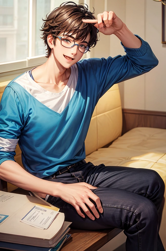 Super beautiful boy with glasses, is in high school, 15 years, look at you smiling