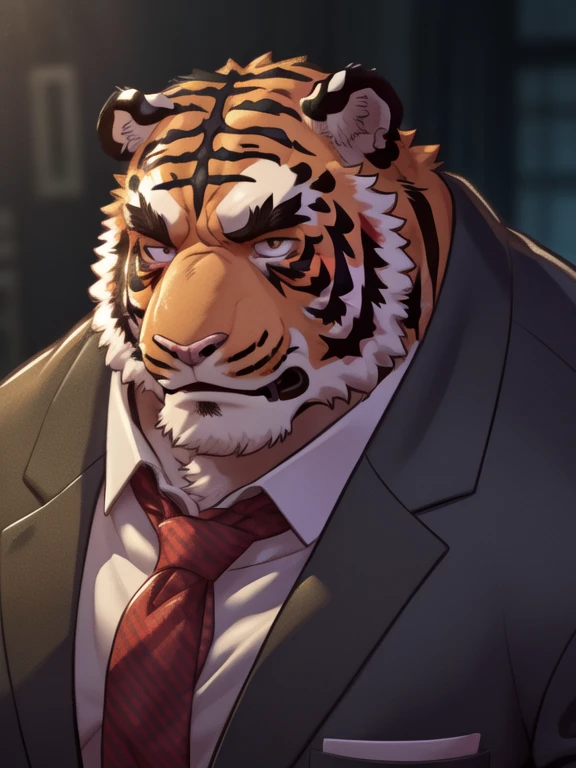 anthro, kemono, male, solo, (((tiger))), white eyebrows, simple background, mature, bdsm suit, anthro donkey, 4k, high resolution, best quality, posted on e621, solo, anthro body, male, adult, masculine, , correct anatomy, (by Bontiage:1), (icon), (blurry background, out-of-focus background:1.2), (by takemoto arashi:1.0), (by wfa:1), (by Taran Fiddler:0.5), old, (cel shaded, cartoony shading:1.2), black lineart, black outline, flat coloring, (strong shadows, dark shadows:1.2), dynamic pose, portrait, close up to face, portrait, (best quality, 4k, 8k, highres, masterpiece:1.2), ultra-detailed, portrait, cinematic lighting, dramatic shadows, moody lighting, gritty, rugged, muscular, grease stained, dirty, mucky, greasy, rough, mature, intense expression, piercing gaze.
