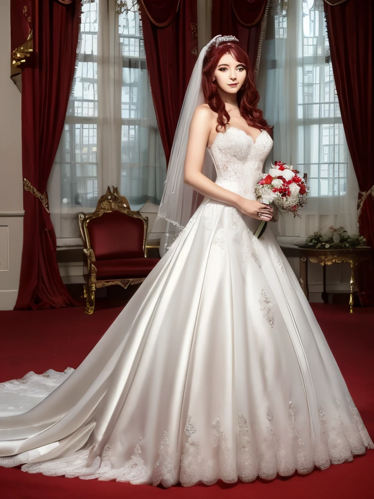 One girl, masterpiece, High resolution, Ultra high definition, Sonic Edge_Rias_Gremory,Long Red Hair, ((Wedding dress, room, Bridal Lingerie, Wedding Themes)), Perfect look,