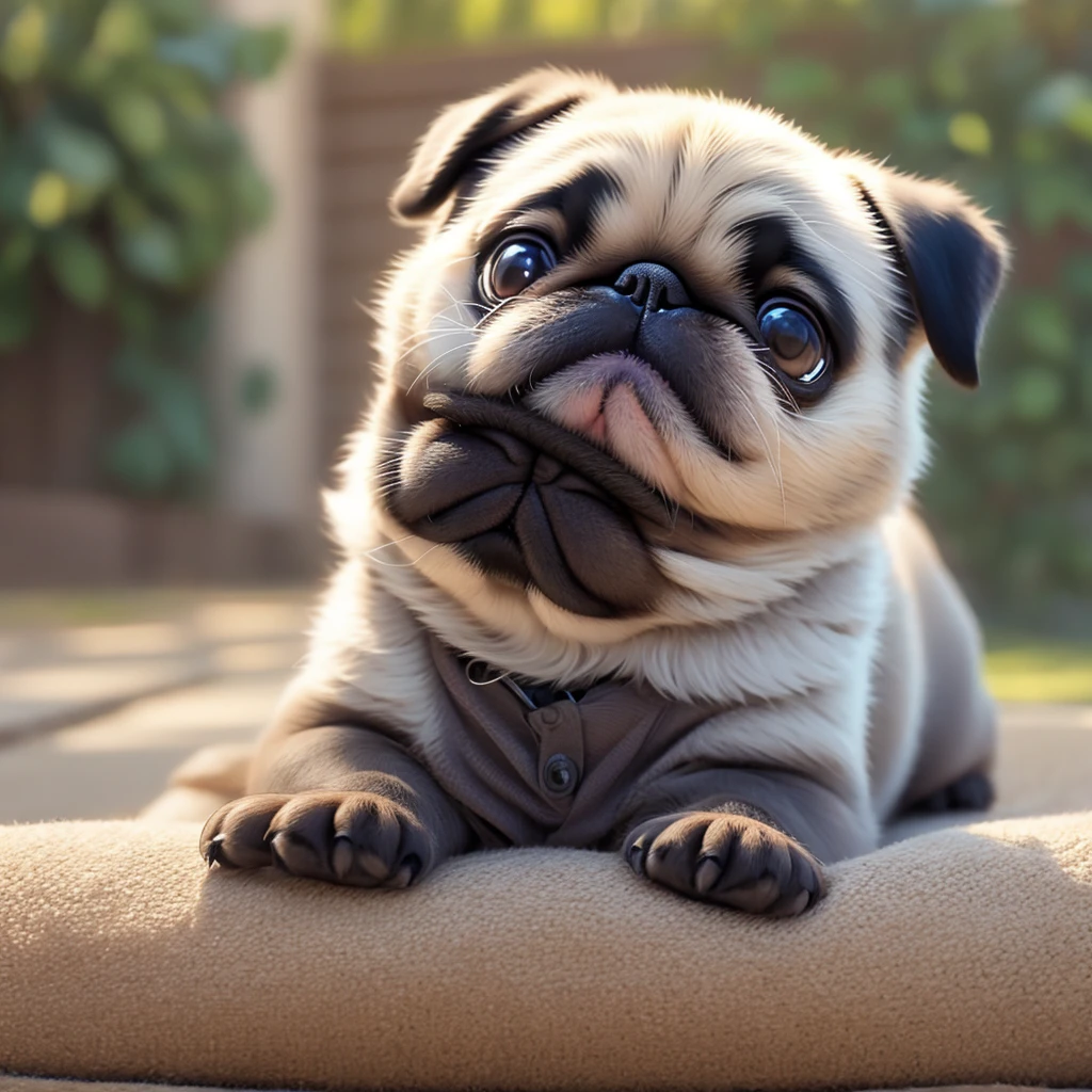 Cute pug puppy saying hello