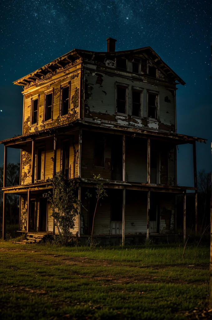 Abandoned old house at night