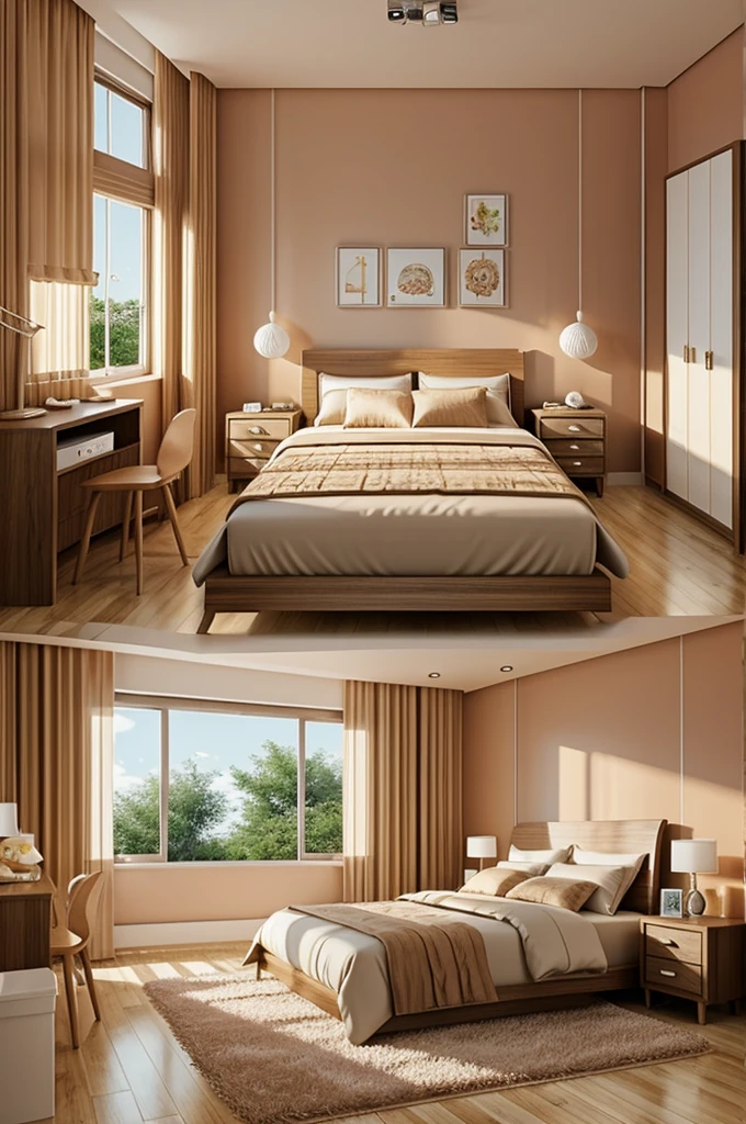 a big brown and natural colour cute fancy bedroom for children