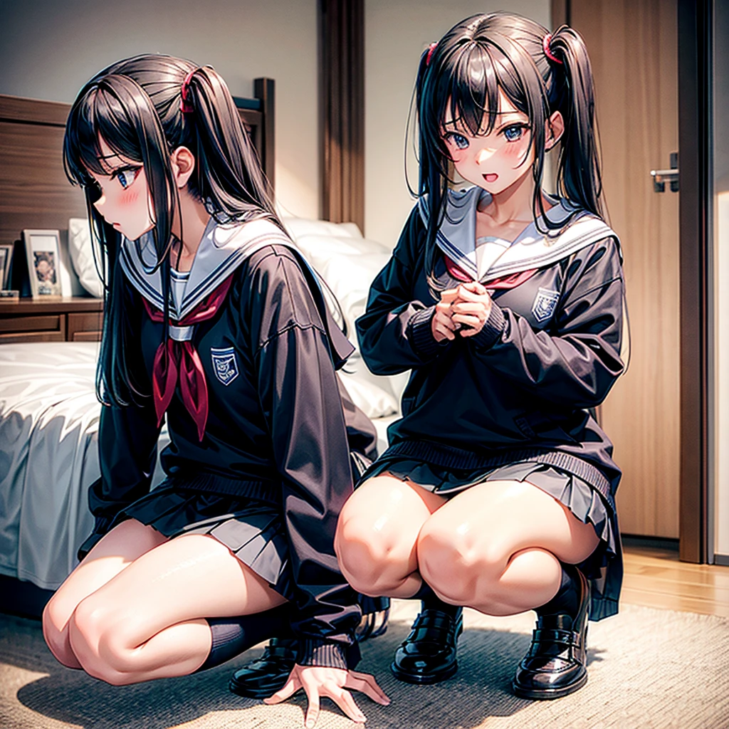 URZAN-6500-v1.1, (Raw foto:1.2), (photorealestic:1.4), beautiful detailed girls, Very detailed eyes and face, Beautiful detailed eyes, Ridiculous, Unbelievably ridiculous, huge filesize, 超detailded, a highres, extremely detaild, beste Quality, A masterpie, Kemomimi, ((Summer Uniform of Japan Girls' High School)), illutst, extremely detaild, FS, unification, 8k壁紙, splendid, finelydetail, A masterpie, beste Quality, Highly detailed ticker uniform 8k wallpaper, Light on the face、Movie lighting、18 year old beautiful girl、((Panties are white))、((dinamic pose)))、(camel's toes)、(half)、(pantyhose)、(Sitting on legs bending the knees))、Spread Leg、ponie tail --auto