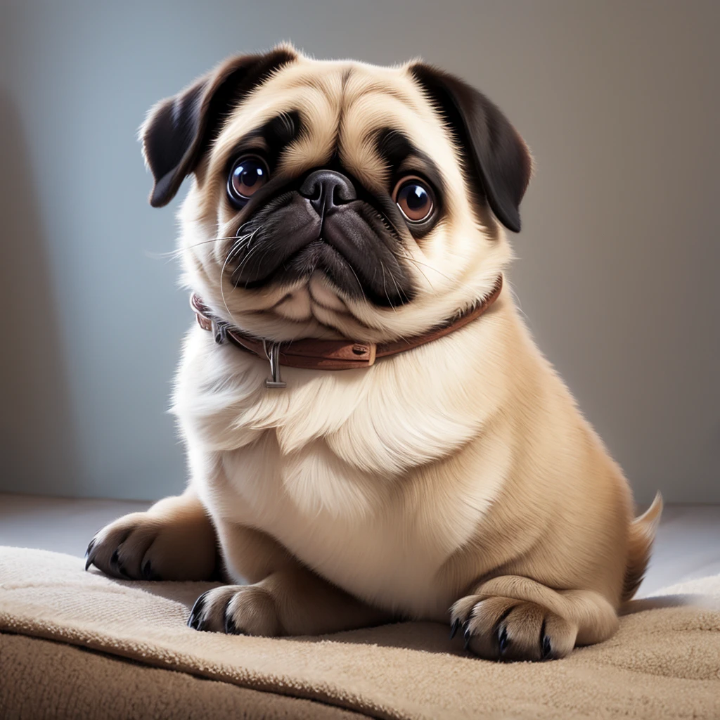 A pug's eyes sparkle in front of his favorite food。It's adorable how he can't wait with his tongue out.。