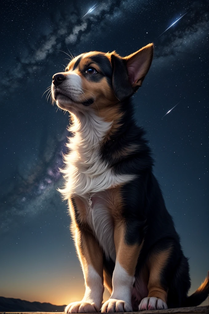 A puppy fascinated by the constellation Canis  flies into the night sky