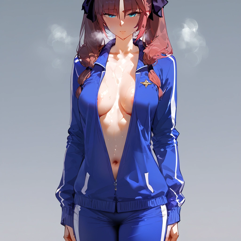 score_9, score_8_up, score_7_up, score_6_up, score_5_up, score_4_up, source_anime
, 1girl, Mona (genshin impact), genshin_impact, , medium breasts, collarbone,  floox style, \\\\\  jacket,, open clothes, blue jacket, blue track suit,, sportswear, standing, track jacket, blue track pants, track suit, \\\\\ steam, steaming body, sweat,, rating_explicit, high resolution, deep breath, head out of frame, grey background, solo,