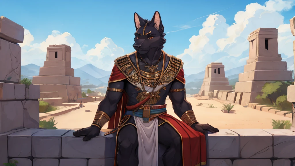 ultra-detailed, masterpiece, masterwork, high quality, best quality, hdr, (nature, pyramid, sand), posted on e621, (by hioshiru), nsfw, male, solo, (little body anubis), canine, (yellow eyes), sitting, dynamic angle, ((micropenis, foreskin, perfect balls))