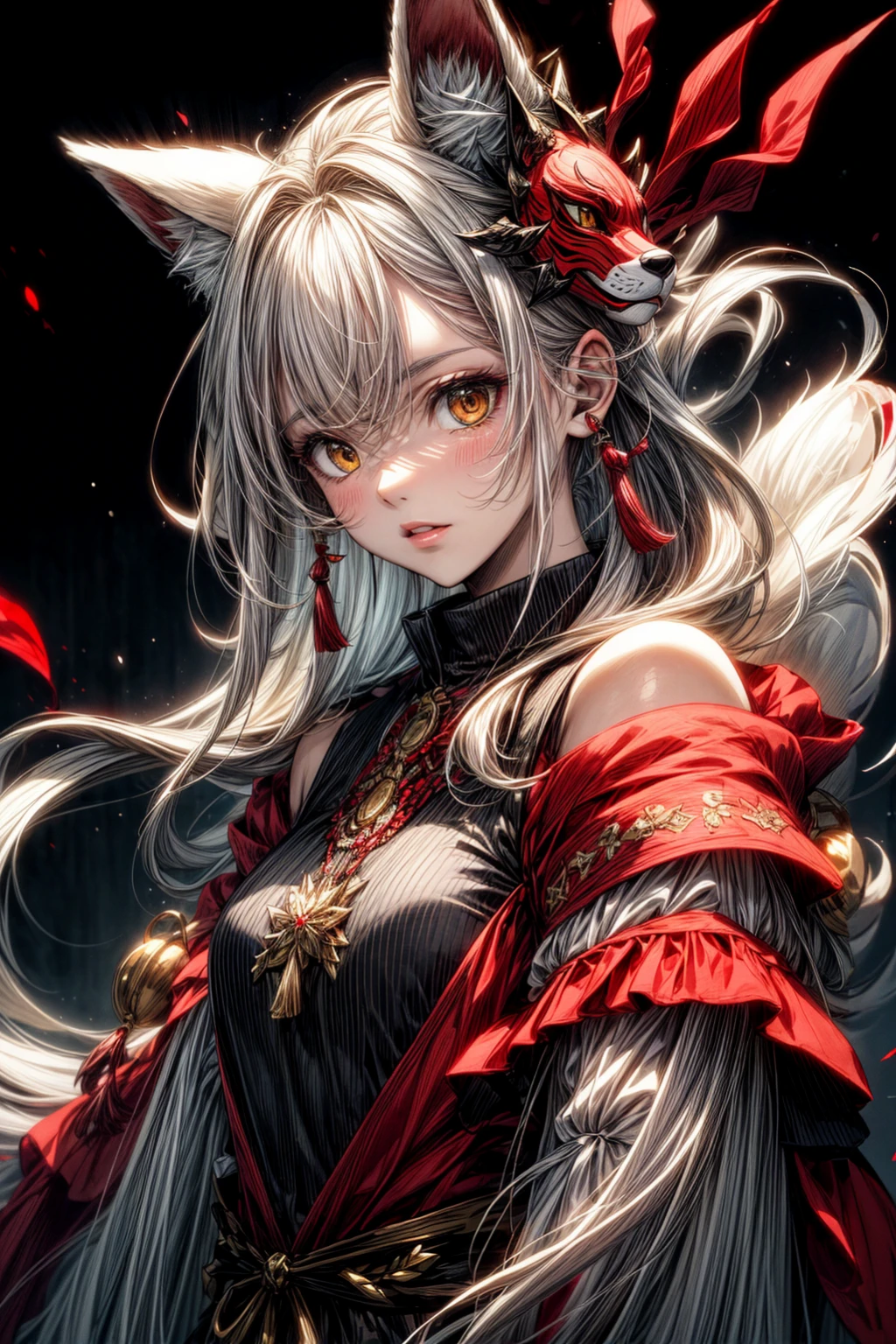 Anime girl with long white hair and red cloak horns., Anime Style 4 K, Detailed digital anime art, Anime art wallpaper 8k, anime art wallpaper 4k, anime art wallpaper 4k, Anime Badass 8K, anime wallpaper 4k, High quality 8K detailed artwork., anime wallpaper 4 k, anime wallpaper 4k, manga wallpaper 4 k