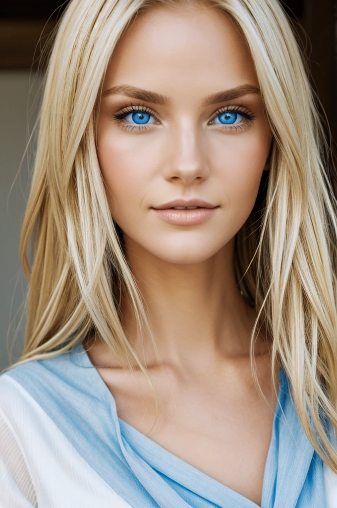blonde woman, white with blue eyes