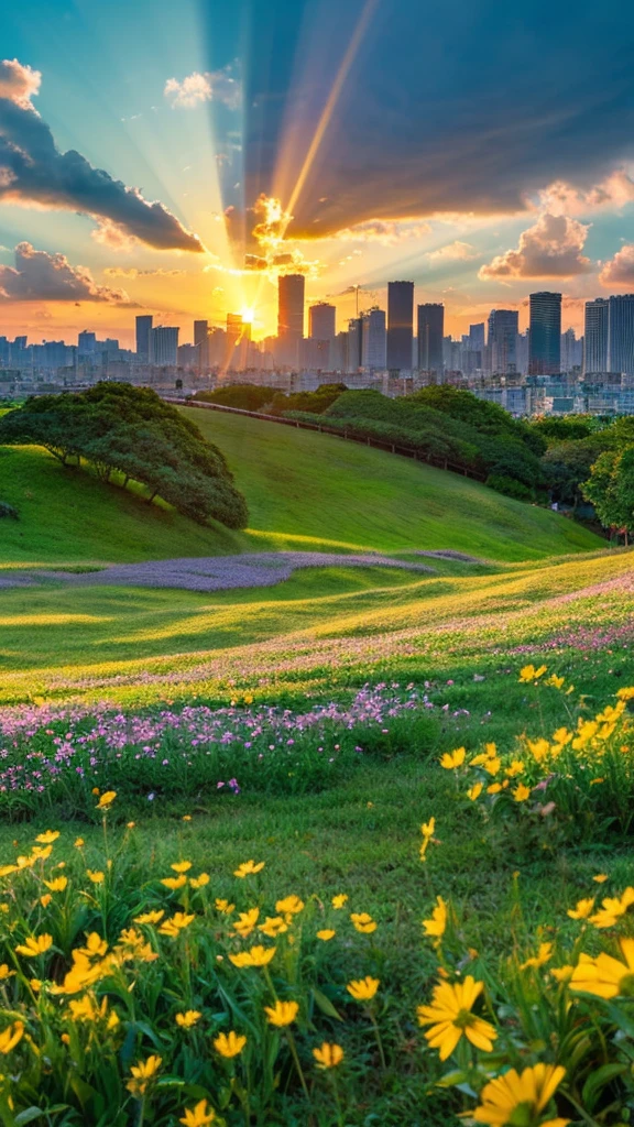 a close up of a field of flowers with a sky in the background, god's rays highly detailed, rays of life, god's rays, rays of god, there is a picture of a beach with a pier in the distance, today\'s featured photograph 4k, clouds and wings and waves, clouds and waves, oceanside, crisp lines, harmony of swirly clouds, epic blue sky, a view of a city with tall buildings and a green park, tokyo japan, tokyo city, tokyo city in the background, tokio, tokyo, japanese city, tokyo prefecture, new tokyo, aerial view of a city, tokyo in the background, bird's eye view of a city, modern tokyo, japanese downtown, osaka skyline background, in tokio, shinjuku seascape, heaven on earth, wide angle landscape photography, epic wide angle, wispy clouds, big sky, big blue sky god sun rays, few sun rays, rays of god shining from above, rays of the sun, sun rays at sunset, rays of sunlight, godly light, rays of sunlights, rays of sun