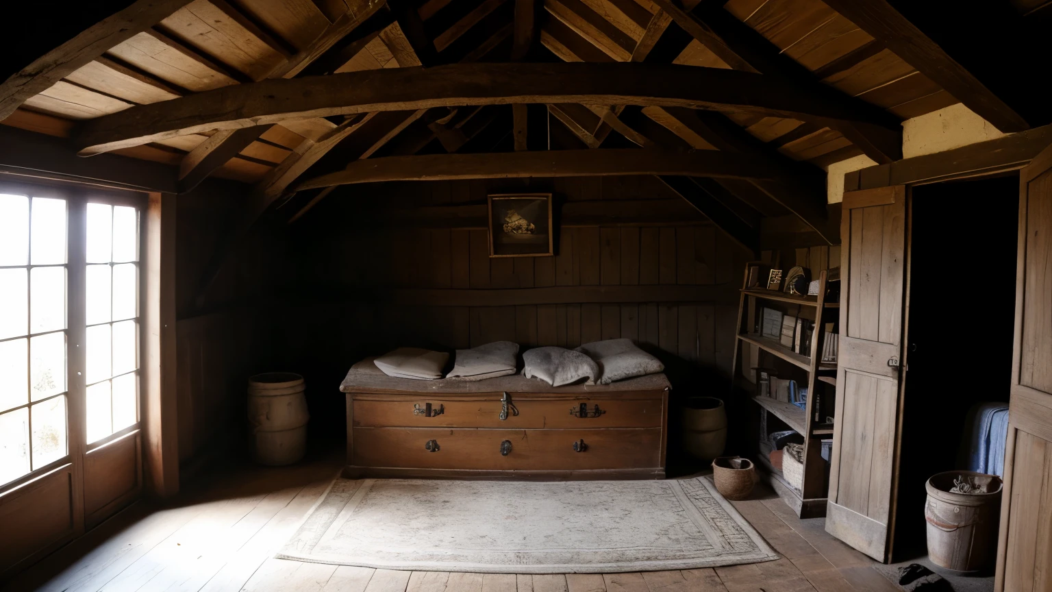 A cobweb-covered attic with forgotten treasures and an old, locked trunk.
