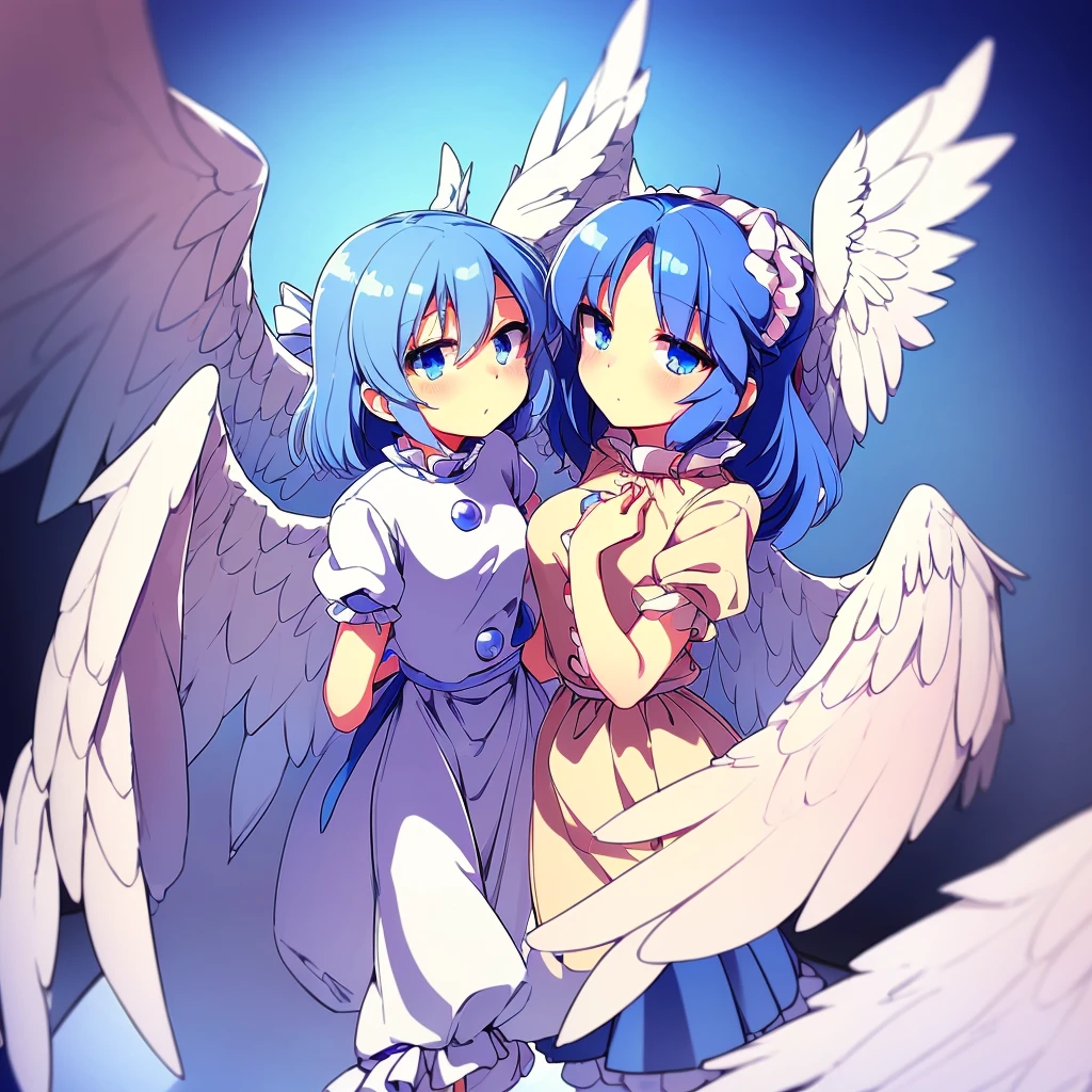 (best quality,4k,8k,highres,masterpiece:1.2), top-quality(​masterpiece), top-quality, ultra-detailed, highly detailed texture, intricate details, high quality textures, A cute age angel with blue eyes, big pink ribbon in her hair, drawn in anime style, 1girl, (((1girl in))), , 10 y(loli))), ((child), medium bair, hair flaps, pink ribbon on head, well-formed face, Beautiful face, blue eyes, pretty eyes, angel girl, white blouse, puffy short sleeves, red on, angel wings, long white skirt, red shoes, frills, ribbon head, A pair of angel wings on the back, clean line drawings, cute, perfect symmetrical face