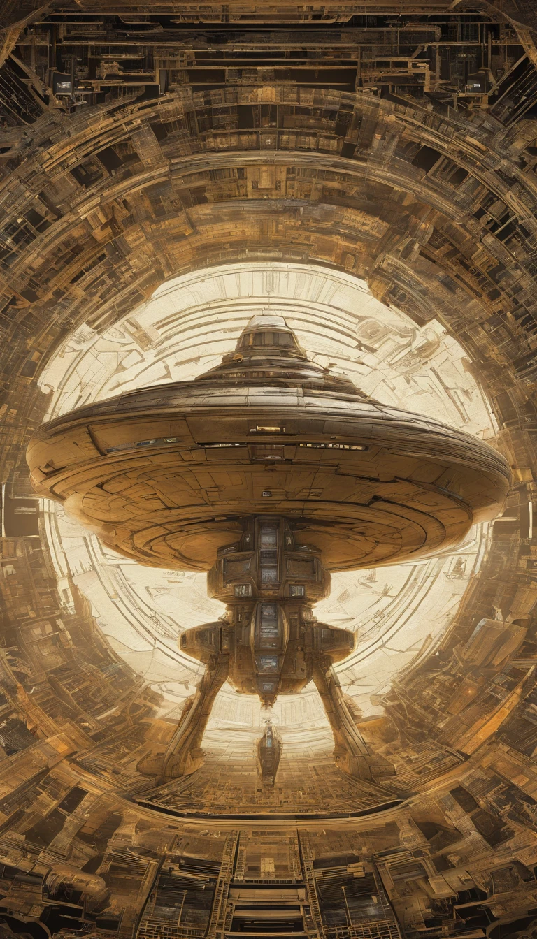 Sci-fi starship embodies biomechanical design, complex and detailed against the stark contrast of space, intricate beams and panels reflect an orange and beige palette, enveloped in a blur and haze that adds a mysterious ambiance, features illuminated by strategic lighting effects evoking drama, dark ambience, spacecraft designed in the manner of Ridley Scott,influences, includes an overlay of vintage da Vinci, Broken Glass effect, no background, stunning, something that even doesn't exist, mythical being, energy, molecular, textures, iridescent and luminescent scales, breathtaking beauty, pure perfection, divine presence, unforgettable, impressive, breathtaking beauty, Volumetric light, auras, rays, vivid colors reflects((The space station is a amalgamation of Babylon 5 & Deep Space 9)), there are ((Starfleet ships)) and almost any ship, from (((Star Trek Deep Spaces' 9 years))). The styles are, from (((Gerry and Silvia Anderson))), ((Judith Garfield)), and ((Reeves-Stevens)). (((Fractal elements by John William Turner))) are also present.